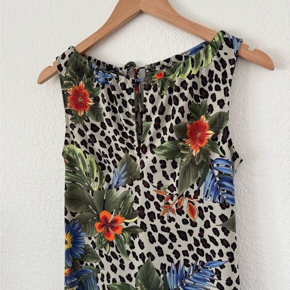 BCBG Vintage Y2K Tropical Floral & Leopard Print Sleeveless Midi Dress – Small - Picture 4 of 8
